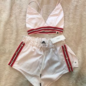 Never been worn! crop bra top/high waisted shorts!